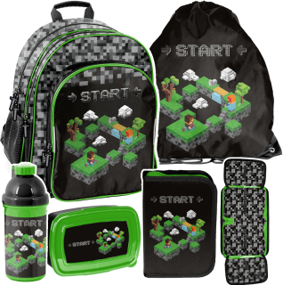 Minecraft viackomorový školský batoh Paso čierny, Odtiene sivej a striebornej, Odtiene zelenej, Viacfarebný 18 l + 5 ďalších produktov